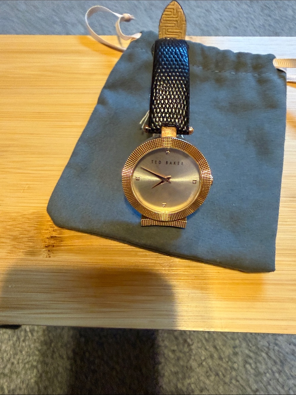 Ted Baker Rose Gold Case Watch with Black Textured Strap